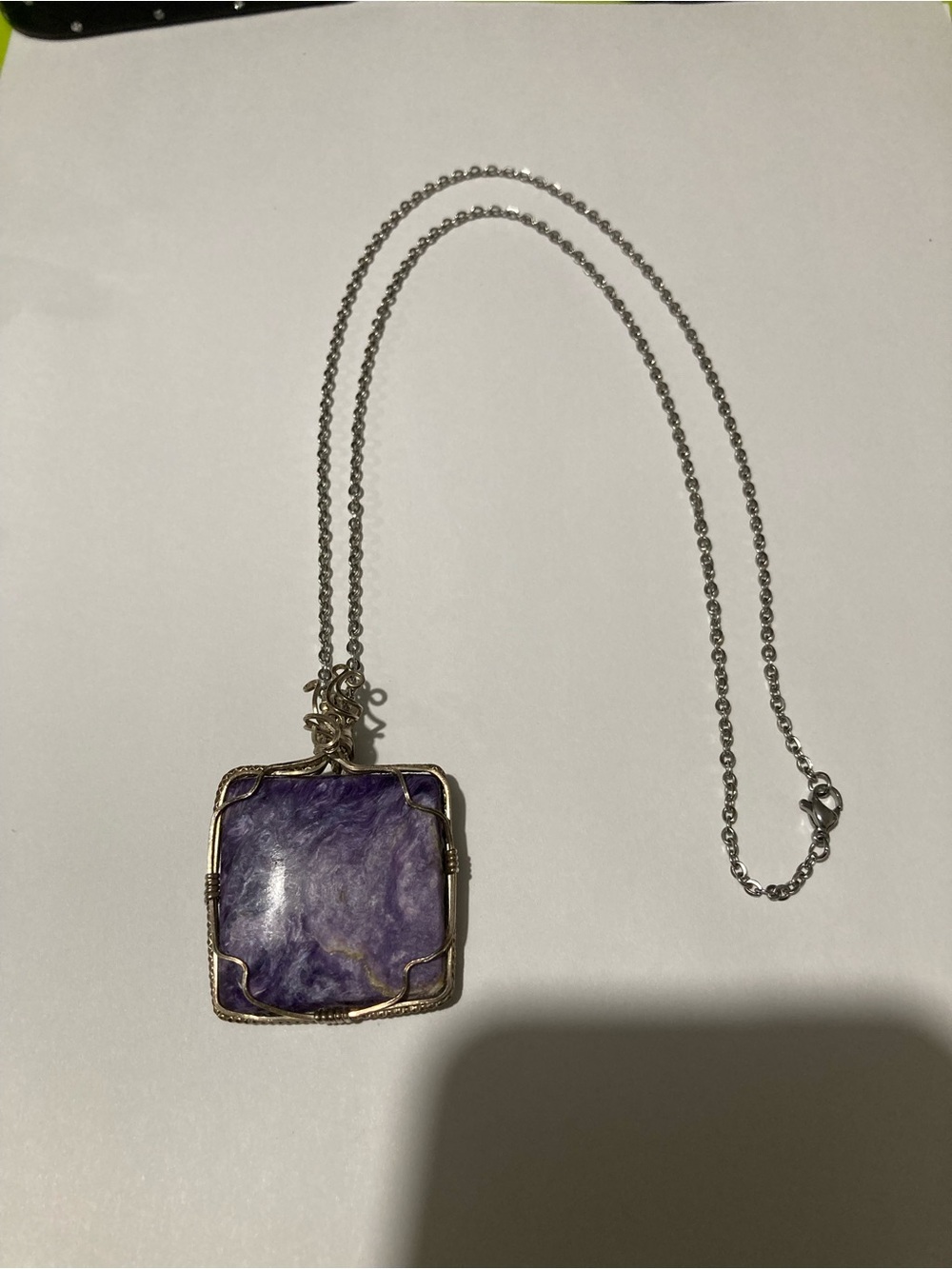 Purple Square Stone Pendant Necklace - Women's Jewelry